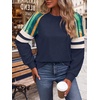 image:imageWIHOLL Sweatshirts for Women Crewneck Long Sleeve Loose Fit Tops Color Block Fashion 2026Blue Colorful Striped