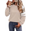 image:imageWIHOLL Sweatshirts for Women Crewneck Long Sleeve Loose Fit Tops Color Block Fashion 2026Khaki Grid