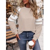 image:imageWIHOLL Sweatshirts for Women Crewneck Long Sleeve Loose Fit Tops Color Block Fashion 2026Khaki Grid
