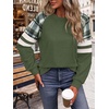 image:imageWIHOLL Sweatshirts for Women Crewneck Long Sleeve Loose Fit Tops Color Block Fashion 2026Olive Green Grid
