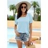image:imageWIHOLL Tops for Women Summer Casual Ruffle Trim Sleeve Square Neck T Shirts1bluestripe