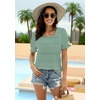 image:imageWIHOLL Tops for Women Summer Casual Ruffle Trim Sleeve Square Neck T Shirts1greenstripe