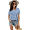 image:imageWIHOLL Tops for Women Summer Casual Ruffle Trim Sleeve Square Neck T ShirtsPlaid Blue