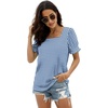image:imageWIHOLL Tops for Women Summer Casual Ruffle Trim Sleeve Square Neck T ShirtsPlaid Blue