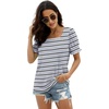 image:imageWIHOLL Tops for Women Summer Casual Ruffle Trim Sleeve Square Neck T ShirtsStripes Black