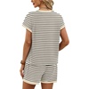 image:imageWIHOLL Two Piece Sets for Women Summer Lounge Short Sets Cap Sleeve Crew Neck Sweatsuit with Pocket XS2XL01beige Black Stripe
