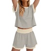 image:imageWIHOLL Two Piece Sets for Women Summer Lounge Short Sets Cap Sleeve Crew Neck Sweatsuit with Pocket XS2XL01beige Black Stripe