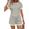 image:imageWIHOLL Two Piece Sets for Women Summer Lounge Short Sets Cap Sleeve Crew Neck Sweatsuit with Pocket XS2XL01beige Black Stripe