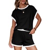 image:imageWIHOLL Two Piece Sets for Women Summer Lounge Short Sets Cap Sleeve Crew Neck Sweatsuit with Pocket XS2XL02black
