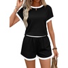 image:imageWIHOLL Two Piece Sets for Women Summer Lounge Short Sets Cap Sleeve Crew Neck Sweatsuit with Pocket XS2XL02black