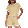 image:imageWIHOLL Two Piece Sets for Women Summer Lounge Short Sets Cap Sleeve Crew Neck Sweatsuit with Pocket XS2XL03beige Yellow