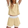 image:imageWIHOLL Two Piece Sets for Women Summer Lounge Short Sets Cap Sleeve Crew Neck Sweatsuit with Pocket XS2XL03beige Yellow