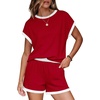 image:imageWIHOLL Two Piece Sets for Women Summer Lounge Short Sets Cap Sleeve Crew Neck Sweatsuit with Pocket XS2XL03red