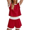 image:imageWIHOLL Two Piece Sets for Women Summer Lounge Short Sets Cap Sleeve Crew Neck Sweatsuit with Pocket XS2XL03red