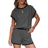image:imageWIHOLL Two Piece Sets for Women Summer Lounge Short Sets Cap Sleeve Crew Neck Sweatsuit with Pocket XS2XL04black White Stripe