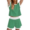 image:imageWIHOLL Two Piece Sets for Women Summer Lounge Short Sets Cap Sleeve Crew Neck Sweatsuit with Pocket XS2XL04green White Stripe