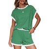 image:imageWIHOLL Two Piece Sets for Women Summer Lounge Short Sets Cap Sleeve Crew Neck Sweatsuit with Pocket XS2XL04green White Stripe