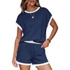 image:imageWIHOLL Two Piece Sets for Women Summer Lounge Short Sets Cap Sleeve Crew Neck Sweatsuit with Pocket XS2XL04navy Blue
