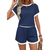 image:imageWIHOLL Two Piece Sets for Women Summer Lounge Short Sets Cap Sleeve Crew Neck Sweatsuit with Pocket XS2XL04navy Blue