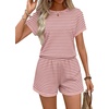 image:imageWIHOLL Two Piece Sets for Women Summer Lounge Short Sets Cap Sleeve Crew Neck Sweatsuit with Pocket XS2XL04pink Stripe