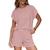 image:imageWIHOLL Two Piece Sets for Women Summer Lounge Short Sets Cap Sleeve Crew Neck Sweatsuit with Pocket XS2XL04pink Stripe