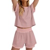 image:imageWIHOLL Two Piece Sets for Women Summer Lounge Short Sets Cap Sleeve Crew Neck Sweatsuit with Pocket XS2XL04pink Stripe