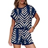image:imageWIHOLL Two Piece Sets for Women Summer Lounge Short Sets Cap Sleeve Crew Neck Sweatsuit with Pocket XS2XL04print Navy Blue