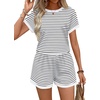 image:imageWIHOLL Two Piece Sets for Women Summer Lounge Short Sets Cap Sleeve Crew Neck Sweatsuit with Pocket XS2XL04white Black Stripe