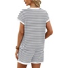 image:imageWIHOLL Two Piece Sets for Women Summer Lounge Short Sets Cap Sleeve Crew Neck Sweatsuit with Pocket XS2XL04white Black Stripe
