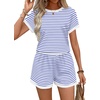 image:imageWIHOLL Two Piece Sets for Women Summer Lounge Short Sets Cap Sleeve Crew Neck Sweatsuit with Pocket XS2XL04white Blue Stripe
