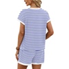 image:imageWIHOLL Two Piece Sets for Women Summer Lounge Short Sets Cap Sleeve Crew Neck Sweatsuit with Pocket XS2XL04white Blue Stripe