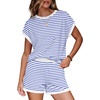 image:imageWIHOLL Two Piece Sets for Women Summer Lounge Short Sets Cap Sleeve Crew Neck Sweatsuit with Pocket XS2XL04white Blue Stripe