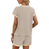 image:imageWIHOLL Two Piece Sets for Women Summer Lounge Short Sets Cap Sleeve Crew Neck Sweatsuit with Pocket XS2XL05beige Brown Stripe