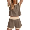 image:imageWIHOLL Two Piece Sets for Women Summer Lounge Short Sets Cap Sleeve Crew Neck Sweatsuit with Pocket XS2XL05khaki