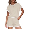 image:imageWIHOLL Two Piece Sets for Women Summer Lounge Short Sets Cap Sleeve Crew Neck Sweatsuit with Pocket XS2XL06khaki