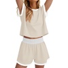 image:imageWIHOLL Two Piece Sets for Women Summer Lounge Short Sets Cap Sleeve Crew Neck Sweatsuit with Pocket XS2XL06khaki