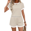 image:imageWIHOLL Two Piece Sets for Women Summer Lounge Short Sets Cap Sleeve Crew Neck Sweatsuit with Pocket XS2XL06khaki
