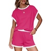 image:imageWIHOLL Two Piece Sets for Women Summer Lounge Short Sets Cap Sleeve Crew Neck Sweatsuit with Pocket XS2XL06pink