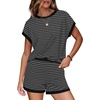 image:imageWIHOLL Two Piece Sets for Women Summer Lounge Short Sets Cap Sleeve Crew Neck Sweatsuit with Pocket XS2XL07black Grey Stripe