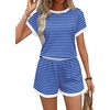 image:imageWIHOLL Two Piece Sets for Women Summer Lounge Short Sets Cap Sleeve Crew Neck Sweatsuit with Pocket XS2XL07blue Stripe