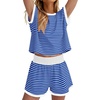 image:imageWIHOLL Two Piece Sets for Women Summer Lounge Short Sets Cap Sleeve Crew Neck Sweatsuit with Pocket XS2XL07blue Stripe