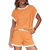 image:imageWIHOLL Two Piece Sets for Women Summer Lounge Short Sets Cap Sleeve Crew Neck Sweatsuit with Pocket XS2XL07orange Stripe
