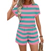 image:imageWIHOLL Two Piece Sets for Women Summer Lounge Short Sets Cap Sleeve Crew Neck Sweatsuit with Pocket XS2XL07pink Green Stripe
