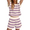 image:imageWIHOLL Two Piece Sets for Women Summer Lounge Short Sets Cap Sleeve Crew Neck Sweatsuit with Pocket XS2XL07purple Stripe