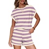 image:imageWIHOLL Two Piece Sets for Women Summer Lounge Short Sets Cap Sleeve Crew Neck Sweatsuit with Pocket XS2XL07purple Stripe