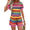 image:imageWIHOLL Two Piece Sets for Women Summer Lounge Short Sets Cap Sleeve Crew Neck Sweatsuit with Pocket XS2XL08boho Pink Purple Stripe