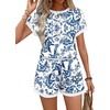 image:imageWIHOLL Two Piece Sets for Women Summer Lounge Short Sets Cap Sleeve Crew Neck Sweatsuit with Pocket XS2XL08floral Blue Ethnic