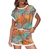 image:imageWIHOLL Two Piece Sets for Women Summer Lounge Short Sets Cap Sleeve Crew Neck Sweatsuit with Pocket XS2XL08floral Blue Orange