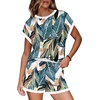 image:imageWIHOLL Two Piece Sets for Women Summer Lounge Short Sets Cap Sleeve Crew Neck Sweatsuit with Pocket XS2XL08floral Palm Leaf