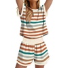 image:imageWIHOLL Two Piece Sets for Women Summer Lounge Short Sets Cap Sleeve Crew Neck Sweatsuit with Pocket XS2XL08orange Green Stripe